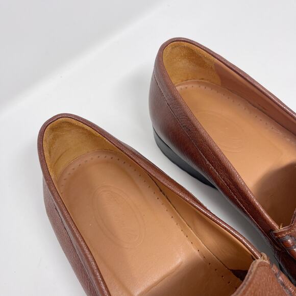 Faconnable Mens Size 12 Tan Brown Leather Square Toe Loafers Slip On Driver Shoe - Picture 7 of 11